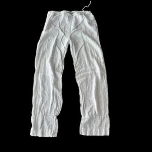 120% Lino Made in Italy White Linen Embroidered Ruffle Hem Drawstring Pants